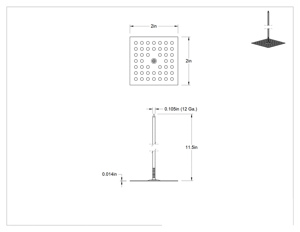 Teknik Çizim - Yalıtım Askı Saplamaları, Düz Arka Yüzeyli, 11-1/2" Uzunluk x 0.105" Genişlik Pim