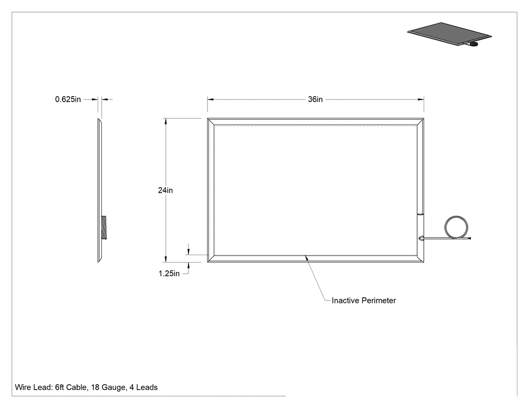 Teknik Çizim - Güvenlik Anahtarı Paspası, Ağır Hizmet Tipi, 24 inç Genişlik x 36 inç Uzunluk x 5/8 inç Kalınlık, Anlık