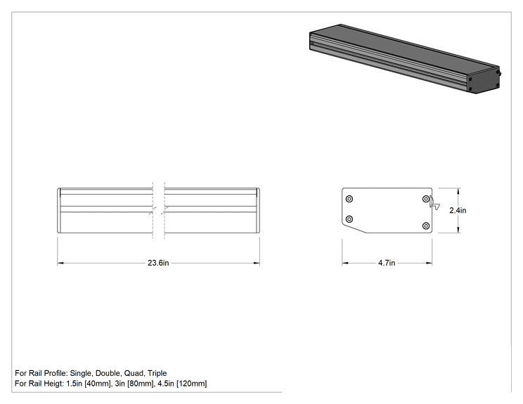 Teknik Çizim - T-Yivli Çerçeve, 1.5" ve 40 mm Ray için Saklama Bölmeli Tepsi