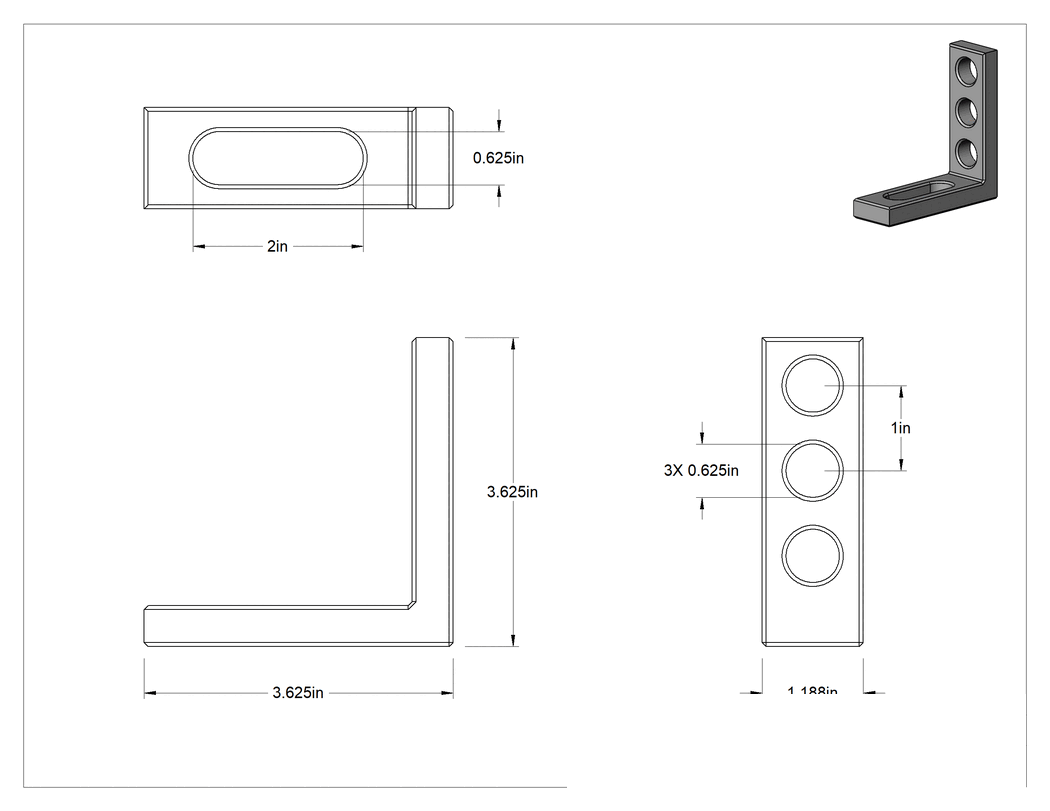 Teknik Çizim - Kaynak Fikstür Masası için 3-5/8" Uzunluk x 3-5/8" Yükseklik Dik Açı Braket
