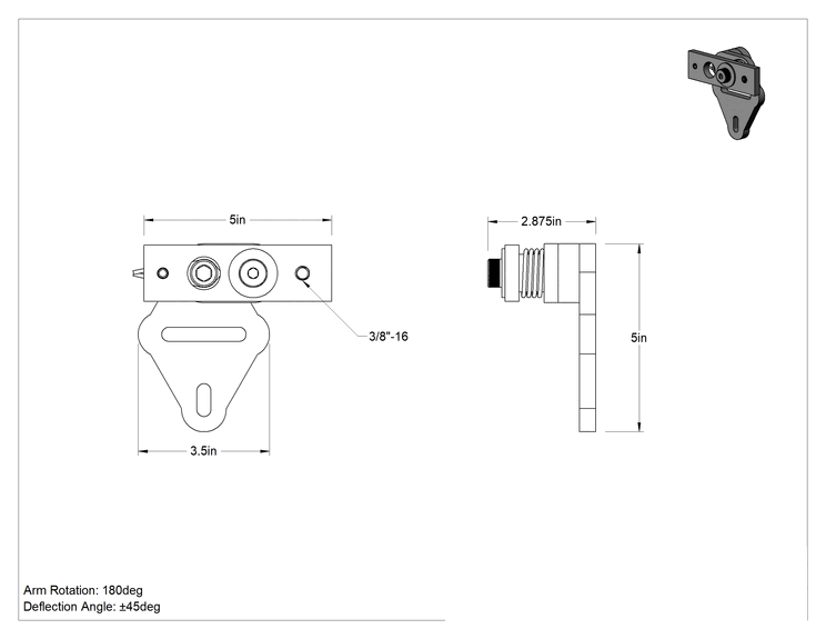 Teknik Çizim - Ayarlanabilir Kollu Makaralı Zincir ve Kayış Gergisi, Yaylı, Dikey Montaj, 3/8"-16 Diş Boyutu