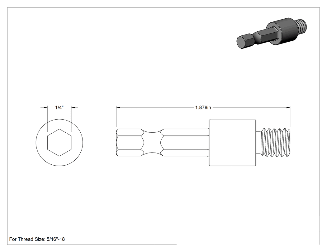 Teknik Çizim - Montaj Ucu, 5/16"-18 Dişli Ek Parçaları Açma için