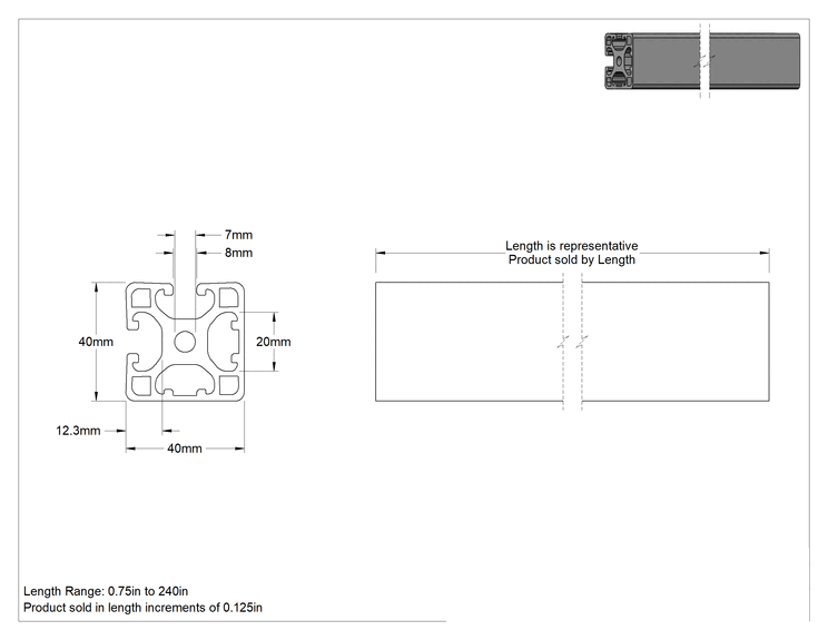 Teknik Çizim - T-Yivli Çerçeve Rayı, Tek Köşe 2 Yuvalı, Pürüzsüz, Gümüş, 40 mm Kare, İçi Boş
