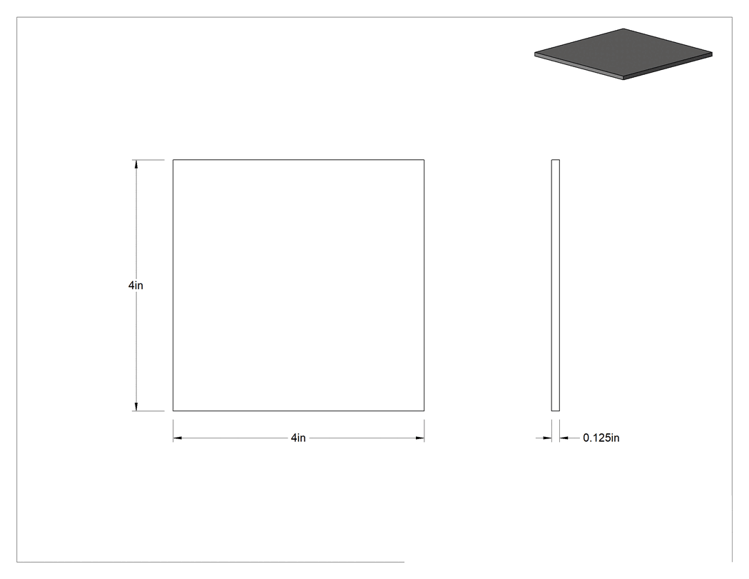 Teknik Çizim - Kumaş Takviyeli Titreşim Sönümleyici Pedler, Ağır Makine için, 4" Uzunluk x 4" Genişlik x 1/8" Kalınlık