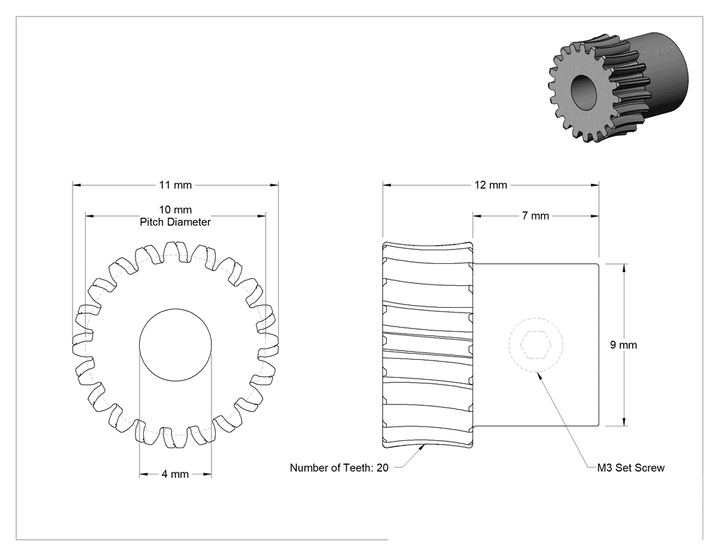 Teknik Çizim - Metal Sonsuz Dişli, Bronz, 0.5 Modül, 10:1 Hız Oranı