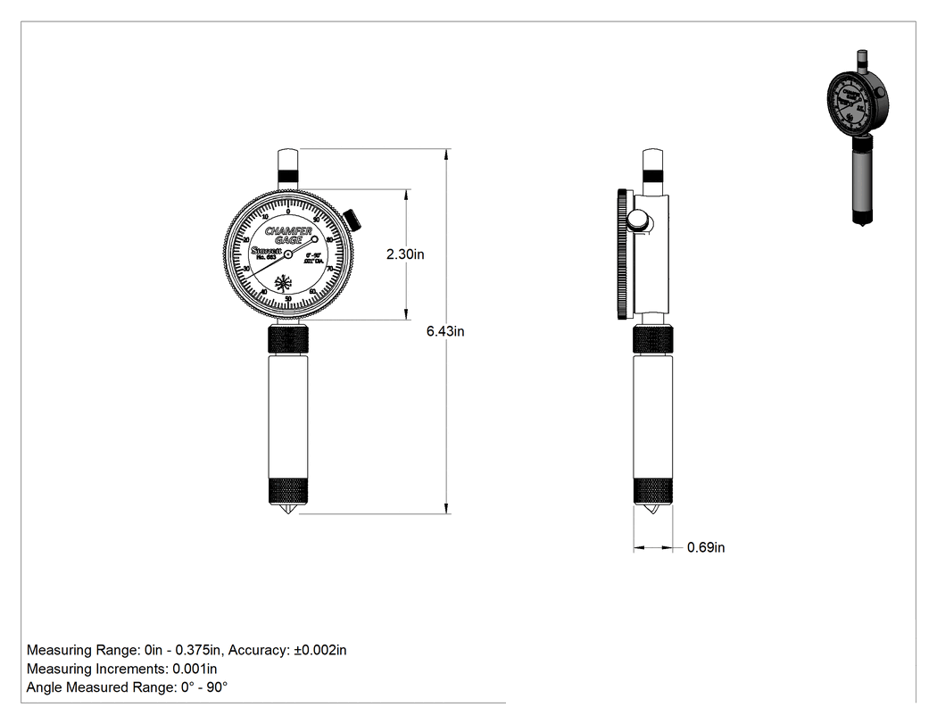 Teknik Çizim - Starrett Ölçer, Model, 683-1Z Pah Ölçer, 0" ila 0.38" Ölçüm Aralığı