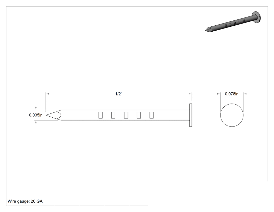 Teknik Çizim - Kolay Çakılan Son İşlem Çivileri, 1/2" Uzunluk, 20 ölçü