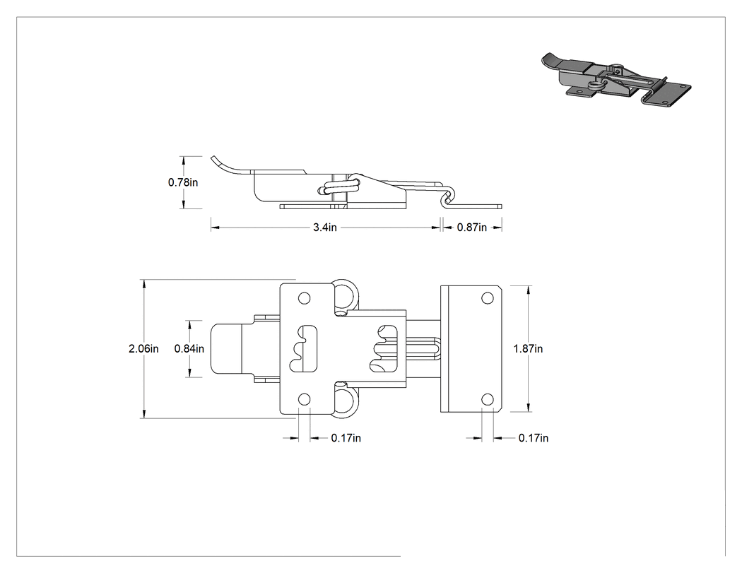 Teknik Çizim - 300 Serisi Paslanmaz Çelik Çekme Mandalı, 4-5/16" x 2-1/16"