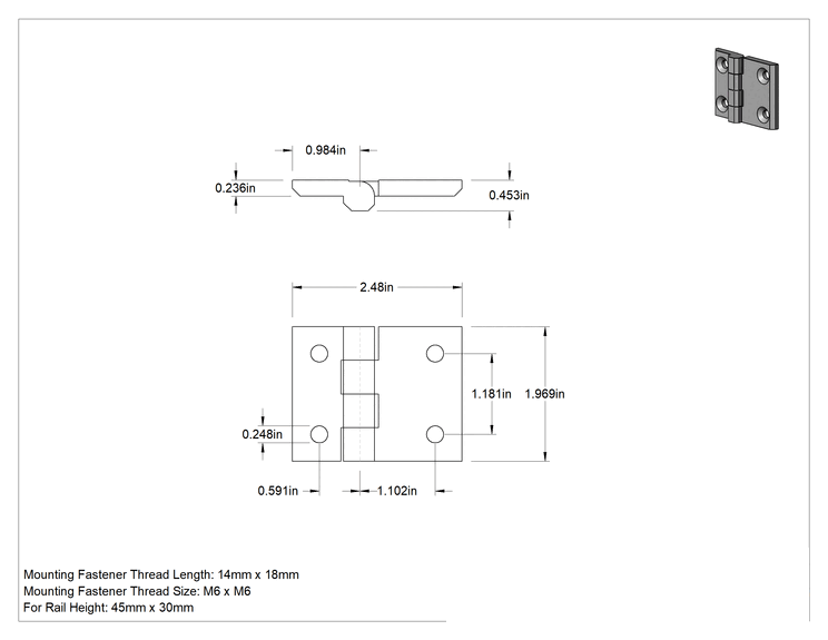 Teknik Çizim - T-Yivli Çerçeve, Redüktör Menteşesi, 45 mm x 30 mm Yüksekliğinde Ray için, Şerit