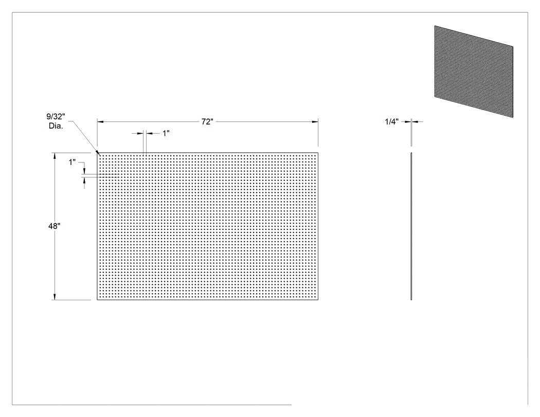 Teknik Çizim - Delikli Pano, Kahverengi Sert Levha, 9/32" Çaplı Pim Deliği, 72" x 48", 1/4" Kalınlık