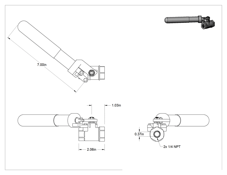 Teknik Çizim - Yüksek Basınçlı Açma/Kapama Valfi, Yaylı Kapanan Kol-Kollu, Çelik Gövde 1/4 NPT Dişi