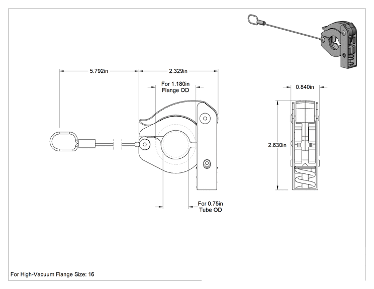 Teknik Çizim - Kordonlu Kol Kelepçesi, 3/4" Boru Dış Çapı Hızlı Kelepçeli Yüksek Vakum Bağlantı Elemanı için