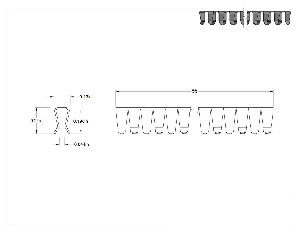 Teknik Çizim - Esnek Paslanmaz Çelik Kenar Çıtası, 3/64" Genişlik x 3/16" İç Yükseklik, 5 Fit Uzunluk