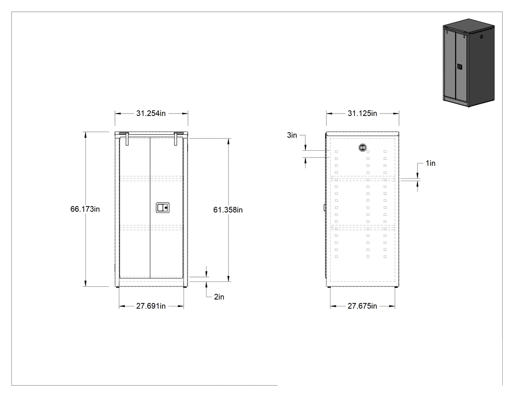Teknik Çizim - Yanıcı Asitler ve Aşındırıcılar için Güvenlik Dolabı, Menteşeli Kendiliğinden Kapanan Kapılı, 31 inç Genişlik x 67 inç Yükseklik x 31 inç Derinlik
