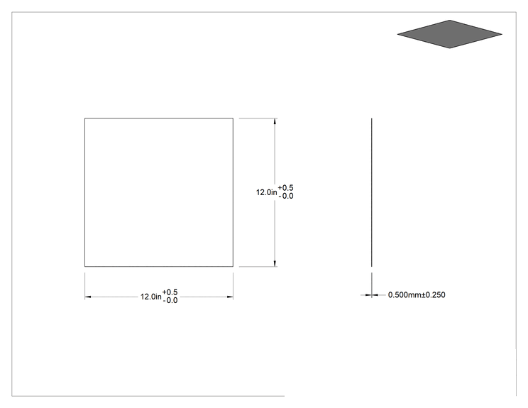 Teknik Çizim - Yüksek Mukavemetli Yüksek Sıcaklık Silikon Kauçuk Levha, Gri, 12" x 12", 0.5 mm Kalınlık