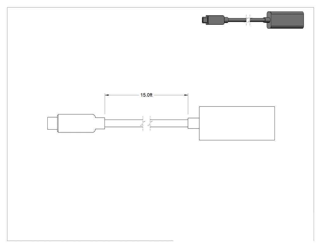 Teknik Çizim - USB Kablosu, USB 3.2 Gen 2 Standardı, C Fiş x A Soket, 15 Fit Uzunluk