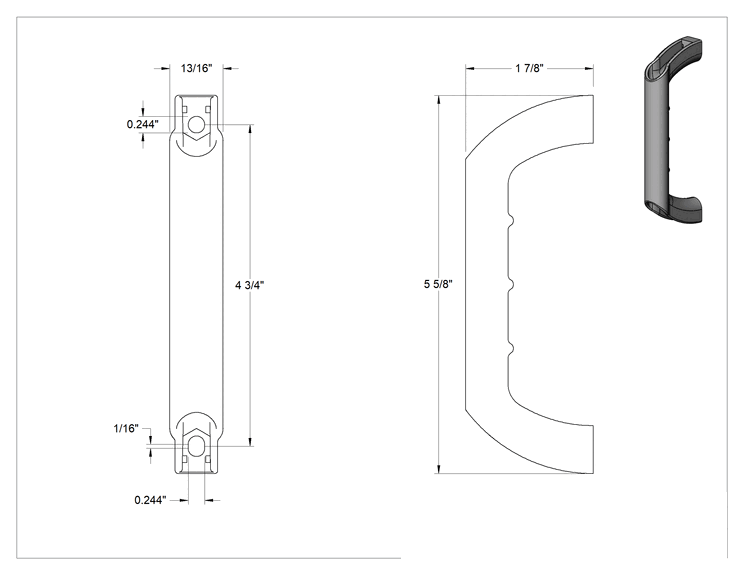 Teknik Çizim - T-Yivli Çerçeve, Sure-Grip Çekme Kolu, 20 mm Yüksekliğinde Ray için Sure-Grip Çekme Kolu, 5-5/8" Uzunluk