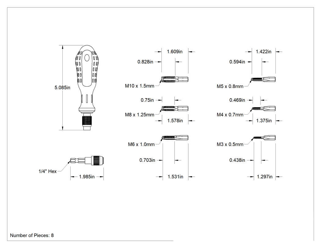 Teknik Çizim - Altıgen Uçlu Kılavuz Seti, 8 Parça