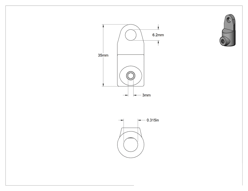 Teknik Çizim - 5/16" Çaplı Çubuk için Çubuk Adaptörü