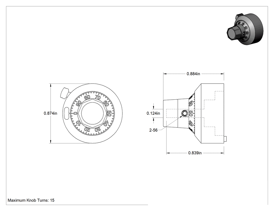 Teknik Çizim - Dönüş Sayacı Göstergeli Düğmeler, 7/8" Yüksekliğinde Başlık