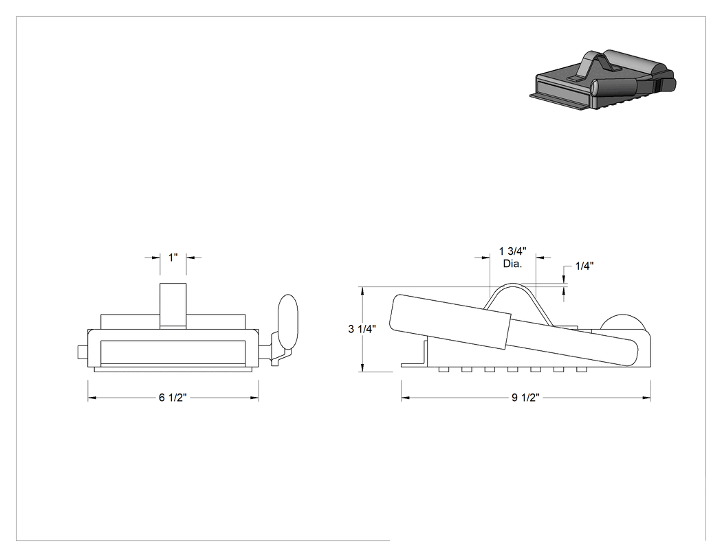Teknik Çizim - Kaldırma Mıknatısı, 100 lbs. Kapasite @ 1/16" Kalınlıkta Malzeme