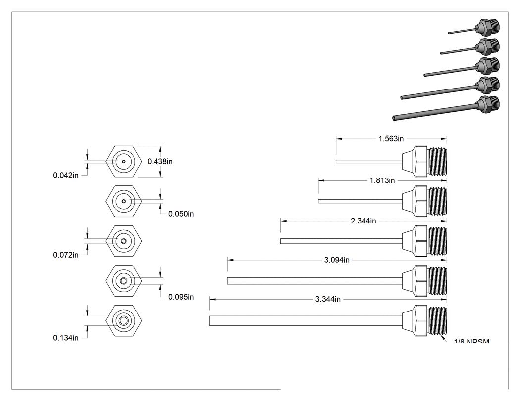 Teknik Çizim - 5 Parça Hassas Hava Akışı Hava Nozulu Seti