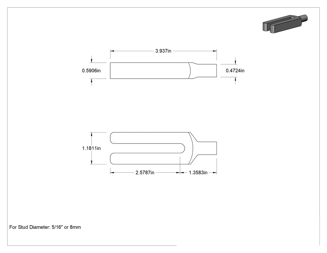 Teknik Çizim - 5/16" ve 8 mm Saplamalar için Parmak Ucu Kurulum Kelepçesi