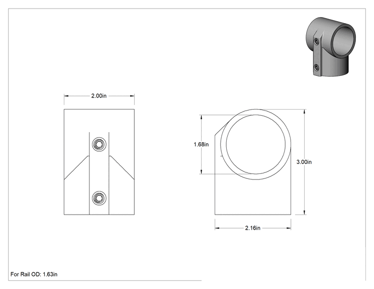 Teknik Çizim - Alüminyum Giydirme Bağlantı Parçası, 1-5/8" Ray Dış Çapı için T Tipi Delikli Konektör