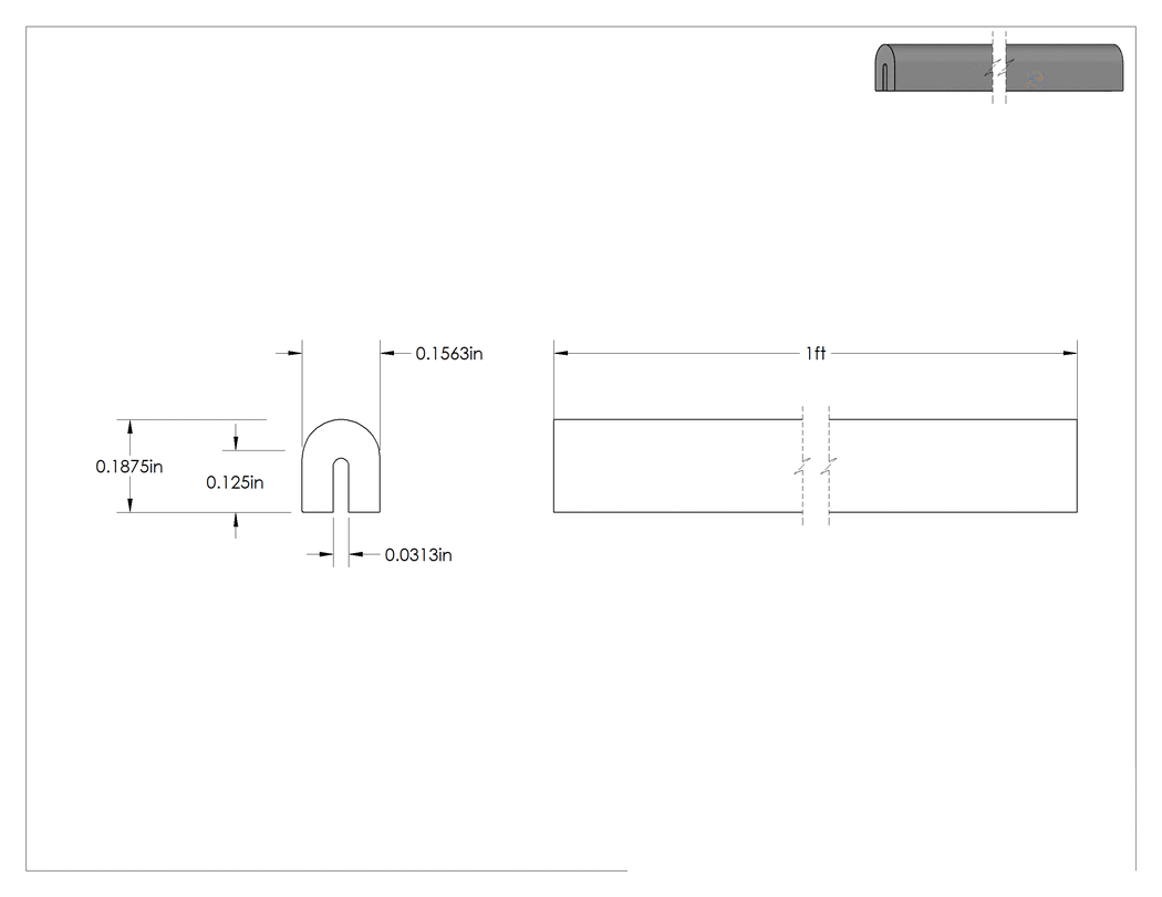 Teknik Çizim - Neopren Kauçuk Kenar Çıtası, 1/32" Genişlik x 1/8" İç Yükseklik