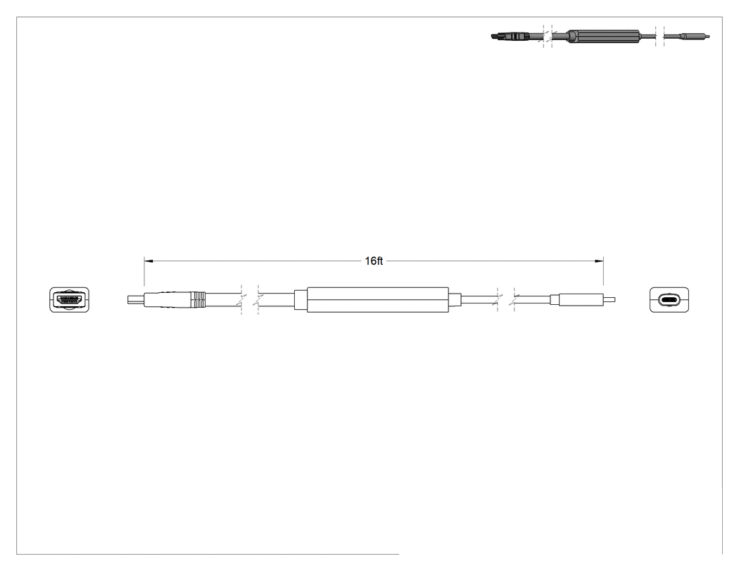 Teknik Çizim - USB Adaptör Kablosu, C Fişi x HDMI Fişi, 16 Fit Uzunluk