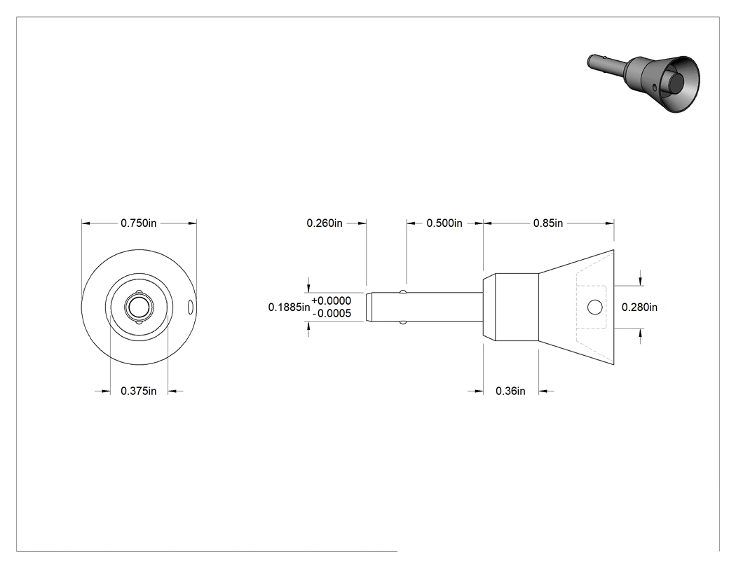 Teknik Çizim - Gömme Düğmeli Kilitlenebilir Hızlı Açma Pimi, 17-4 PH Paslanmaz Çelik, 3/16" Çap, 1/2" Uzunluk