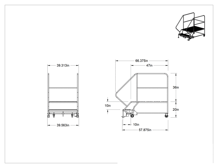 Teknik Çizim - Yuvarlanan Çalışma Platformu, Gri Toz Boyalı Çelik, 56" Yükseklik x 40" Genişlik x 66" Derinlik Toplam