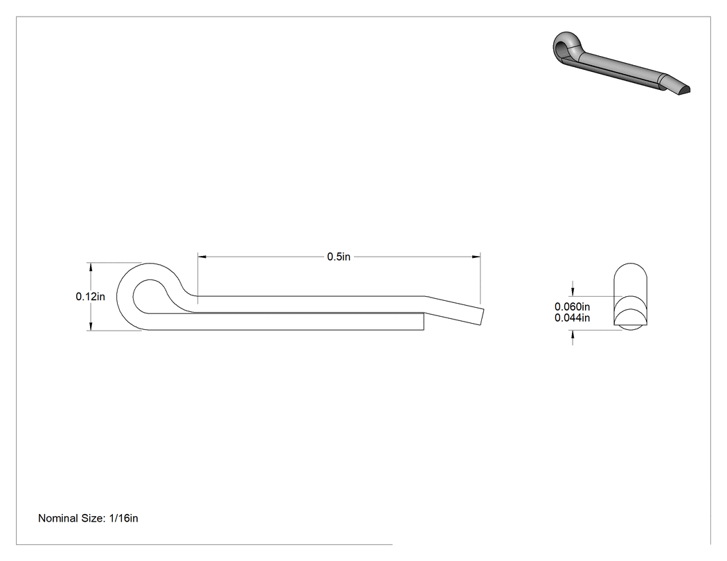 Teknik Çizim - Çekiçle Takılan Kopilyalar, 1/16" Çap, 1/2" Uzunluk