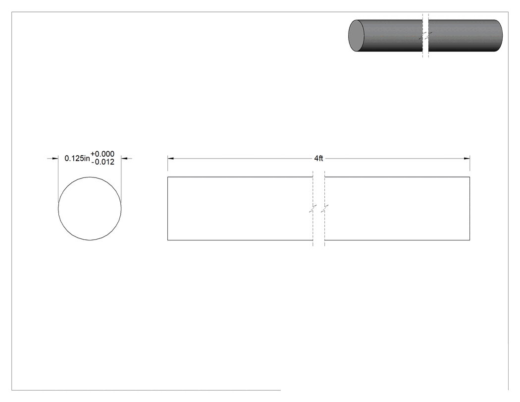 Teknik Çizim - Polipropilen Çubuk, 1/8" Çap, 4 Fit Uzunluk