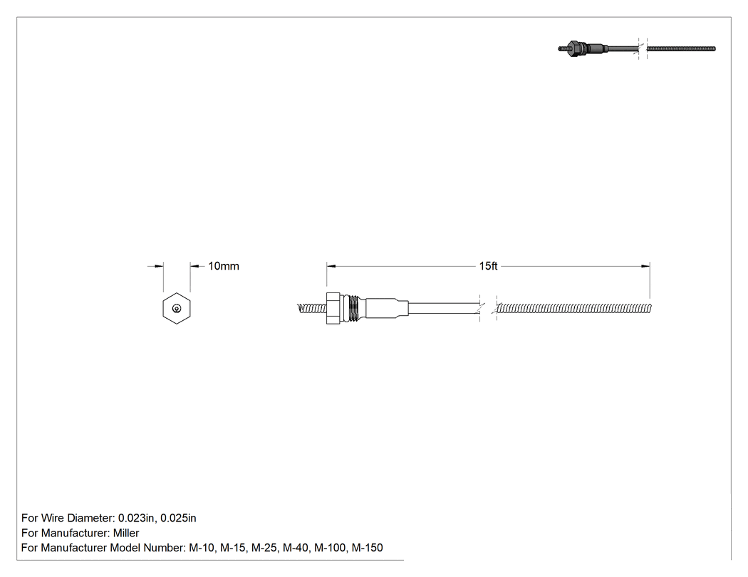 Teknik Çizim - 0.030" ve 0.035" Tel Çapı için MIG Kaynak Astarı