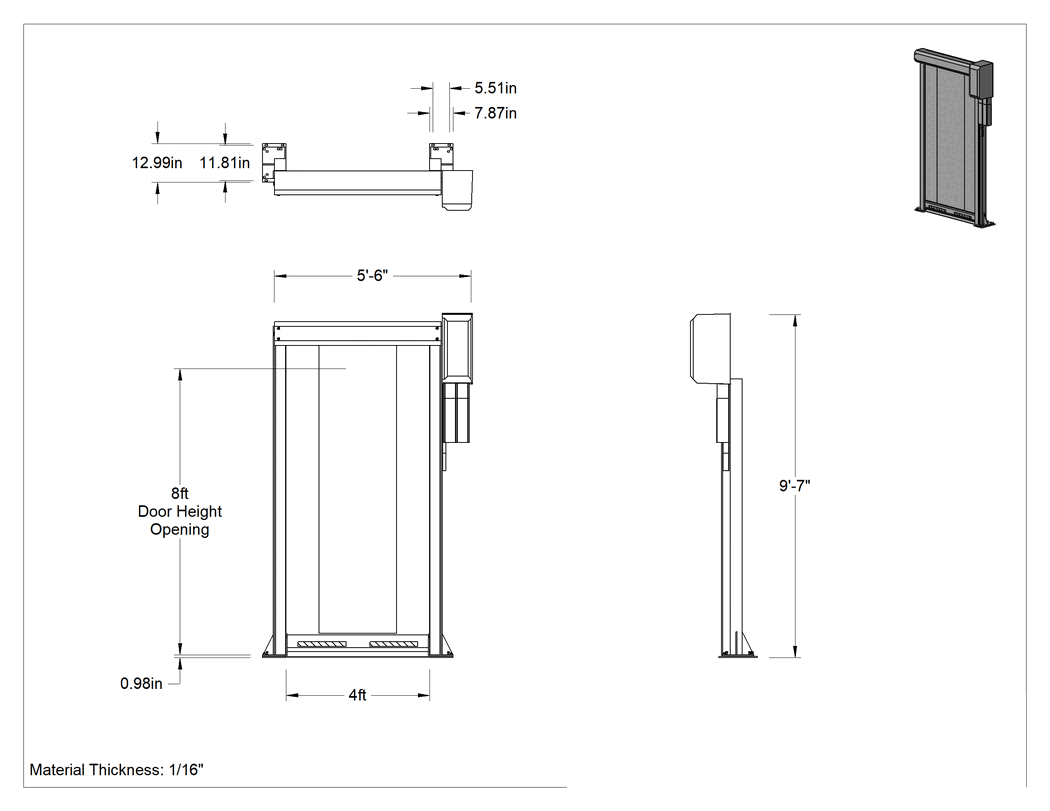 Teknik Çizim - Otomatik Sarma Makinesi Koruma Kapısı, 4 Fit Genişlik x 8 Fit Yükseklik Açıklık