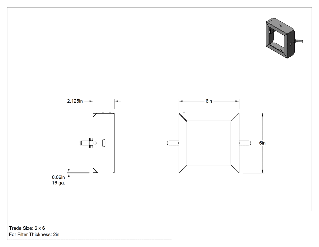 Teknik Çizim - Panel Hava Filtresi Çerçevesi, 6 x 6 HVAC Anma Ölçüsü