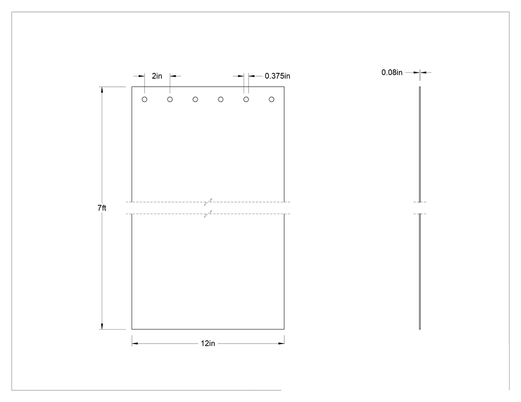 Teknik Çizim - Işık Azaltıcı Kapı Şeridi, 8 inç Genişlik x 7 Fit Uzunluk