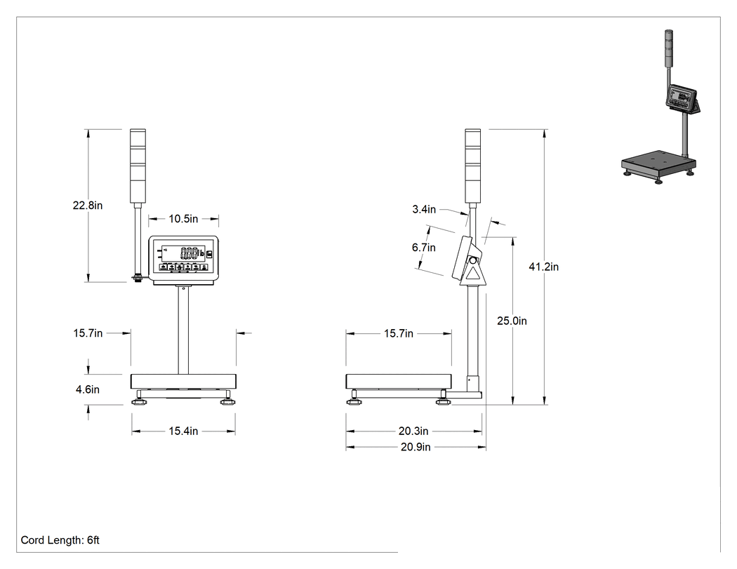 Teknik Çizim - Yıkanabilir Go/No-Go Tezgah Üstü Terazi, 150 lbs. Kapasite