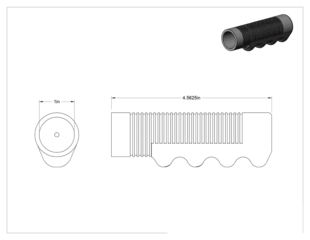 Teknik Çizim - 1" Dış Çap için Yüksek Sıcaklık Parmak Oluklu Yuvarlak Tutamaklar