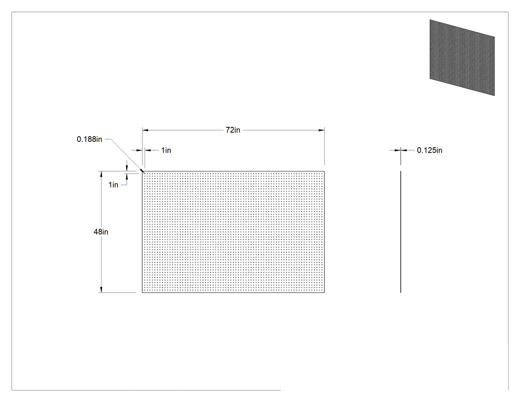 Teknik Çizim - Yarı Şeffaf Plastik Delikli Pano, 3/16" Çapında Delikli, 72" Genişlik x 48" Yükseklik Toplam