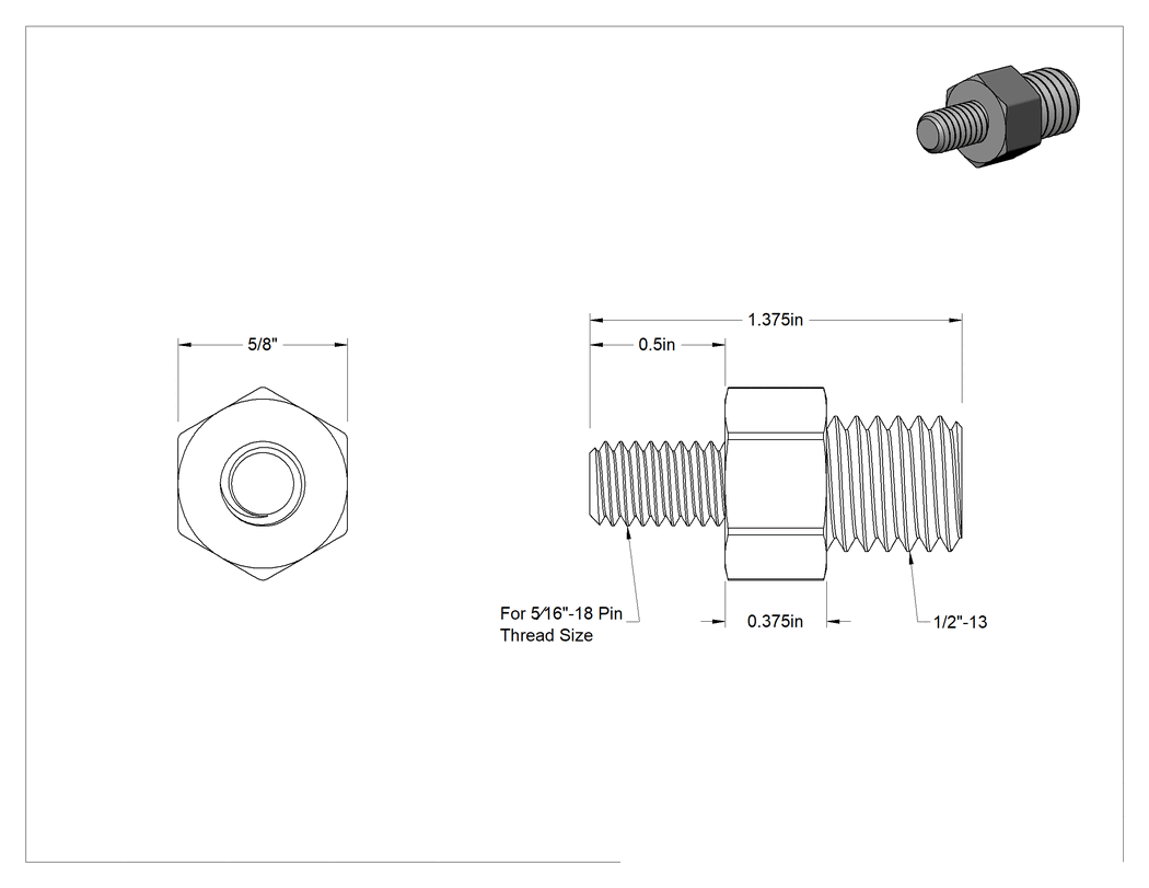 Teknik Çizim - 5/16"-18 Pim Diş Boyutu Ucu, Dişli Pimler için Kayar Çekiç Pim Çıkarıcı