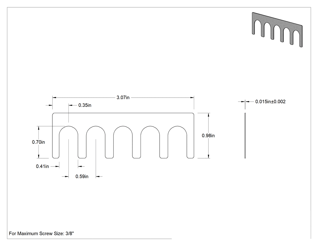Teknik Çizim - Çok Yuvalı Şim, Beş Yuvalı, 0.015 inç Kalınlık, 1" Uzunluk