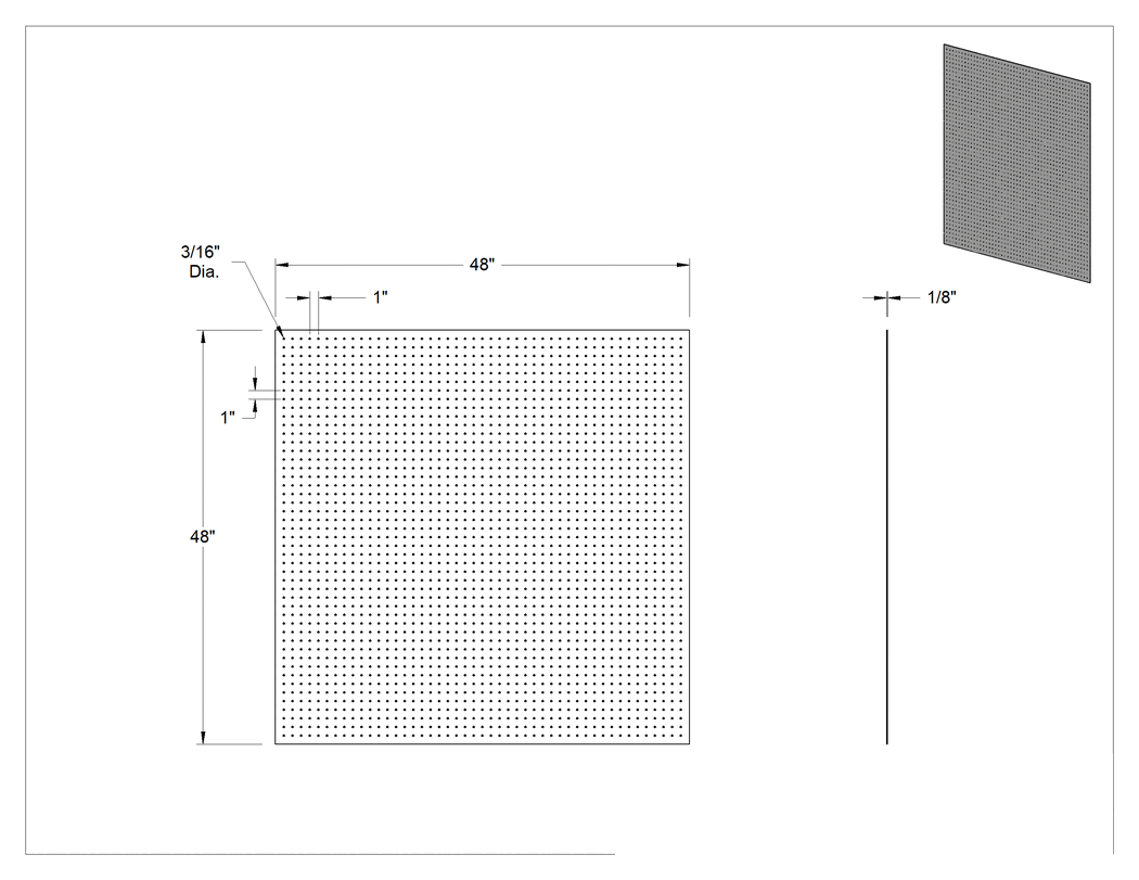 Teknik Çizim - Delikli Pano, Kahverengi Sert Levha, 3/16" Çapında Çivi Delikli, 48" x 48"