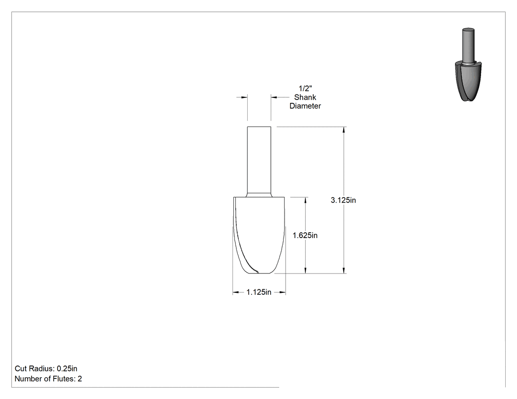 Teknik Çizim - Dekoratif Panel Freze Ucu, 1-1/8" Kesme Çapı, Koyu Panel Yiv