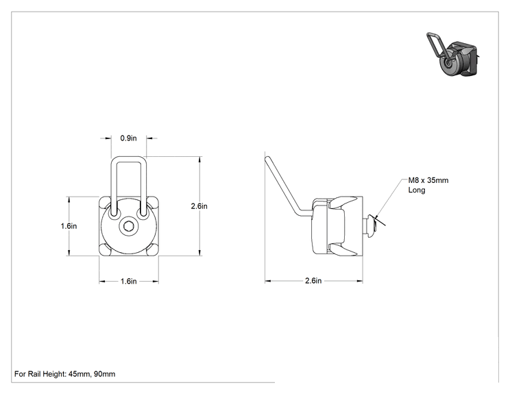 Teknik Çizim - T-Yivli Çerçeve, Static Control Kanca Alet Tutucu, 45 mm Ray, 2-5/8" Çıkıntı