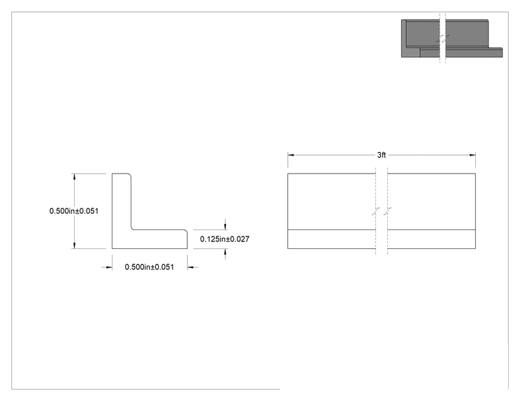 Teknik Çizim - Yüksek Sıcaklık Silikon Kauçuk 90 Derece Açı, Yüksek Mukavemetli, 1/2" x 1/2" Dış Boyut, 3 Fit Uzunluk