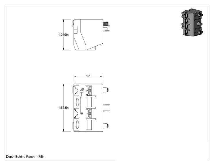 Teknik Çizim - 30 mm Metal Anahtar için SPST, -NO Kontak Bloğu