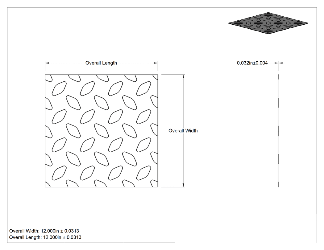 Teknik Çizim - Dokulu Paslanma ve Aşınmaya Dayanıklı 3003 Alüminyum Levha, Taban Deseni, 0.032" Kalınlık, 12" x 12"