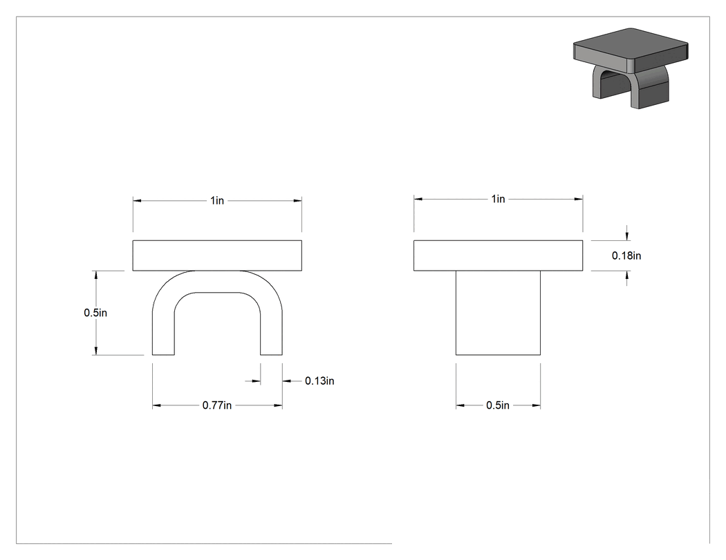 Teknik Çizim - Metal Kare Tapa, Alüminyum, 0.77" Uzunluk x 0.77" İç Genişlik için